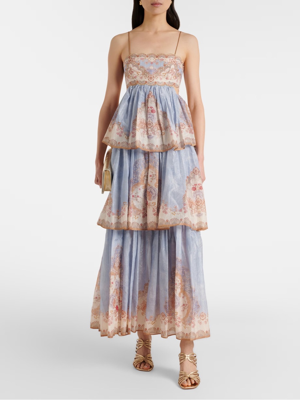 Zimmermann floral tiered maxi dress in blue
